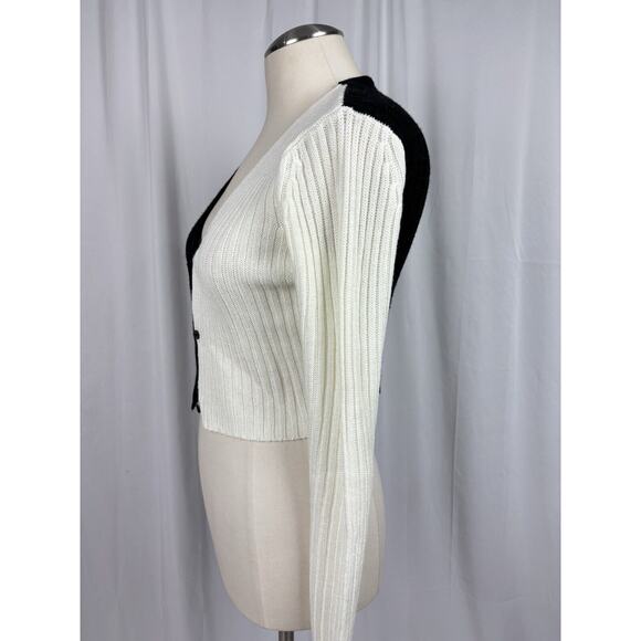 Pretty Little Thing Color Block Ribbed Cardigan Sweater Black White Cropped S - Picture 3 of 11